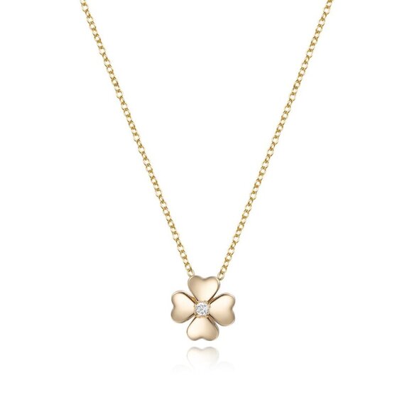 AdornA Jewelry - Four Leaf Clover Round Diamond 14K Yellow Gold Necklace